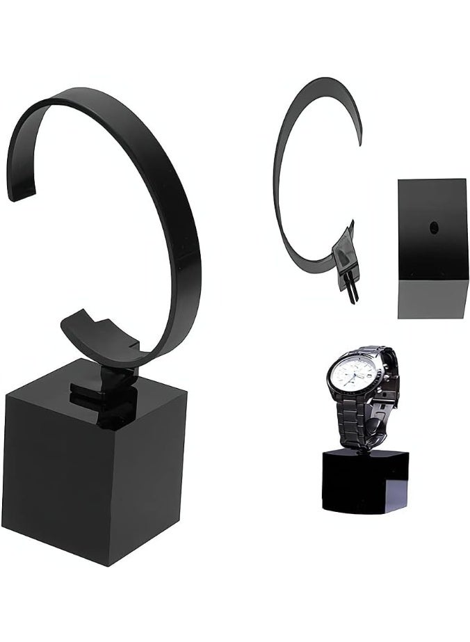 Bukela Acrylic Watch Display Stand - Single Wristwatch Holder Rack with Weighted Base - Black C-Shape Jewelry Organizer for Men & Women Desktop Storage Showcase - Image 1