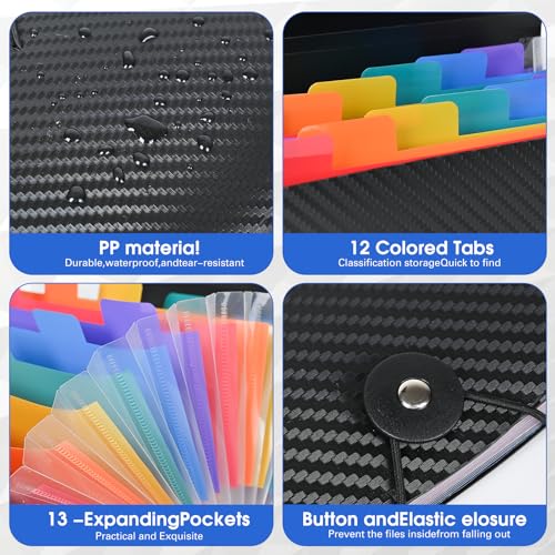 Cesil 2PCS Accordion File Organizer, 13 Pocket Expanding File Folder, 10.2"x5.1" Small Receipt Organizer for Business, Coupon Document Holder, Portable Folder Organizer for Home Office School, Black - Image 4