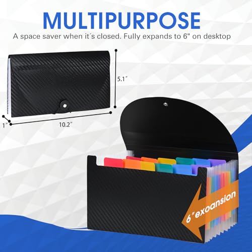 Cesil 2PCS Accordion File Organizer, 13 Pocket Expanding File Folder, 10.2"x5.1" Small Receipt Organizer for Business, Coupon Document Holder, Portable Folder Organizer for Home Office School, Black - Image 2