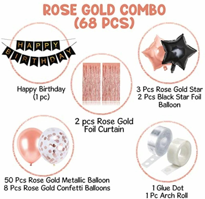 AT ARNAV TRADERS AT ARNAV TRADERS Presents ROSE-GOLD Happy Birthday Decoration items Combo Kit Perfect Combination Make Occasion Merorable For Life Time (Set of 68) - Image 4