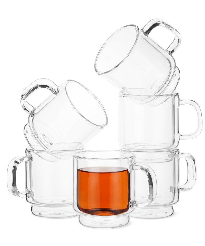 BTaT  Stackable Espresso  Demitasse Glass Coffee Cups Set of 6 20 oz 60 ml Double Wall Clear
