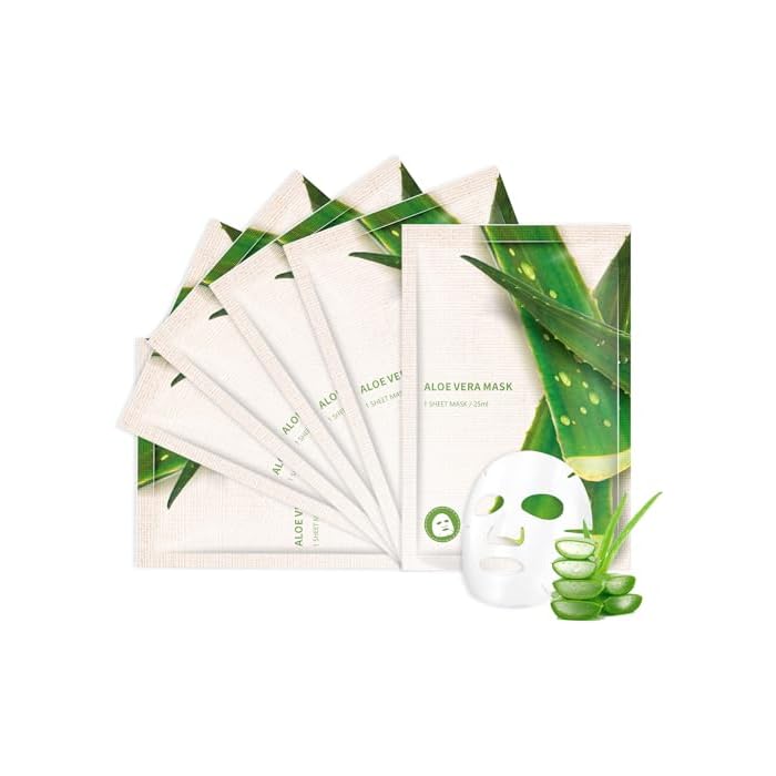 Aloe Vera Face Masks Sheet for Women,Moisturizes Facial Masks Oil Control,Hydrates, Soothes,Home Spa Facial Sheet Mask For All The Skin（6Pack）