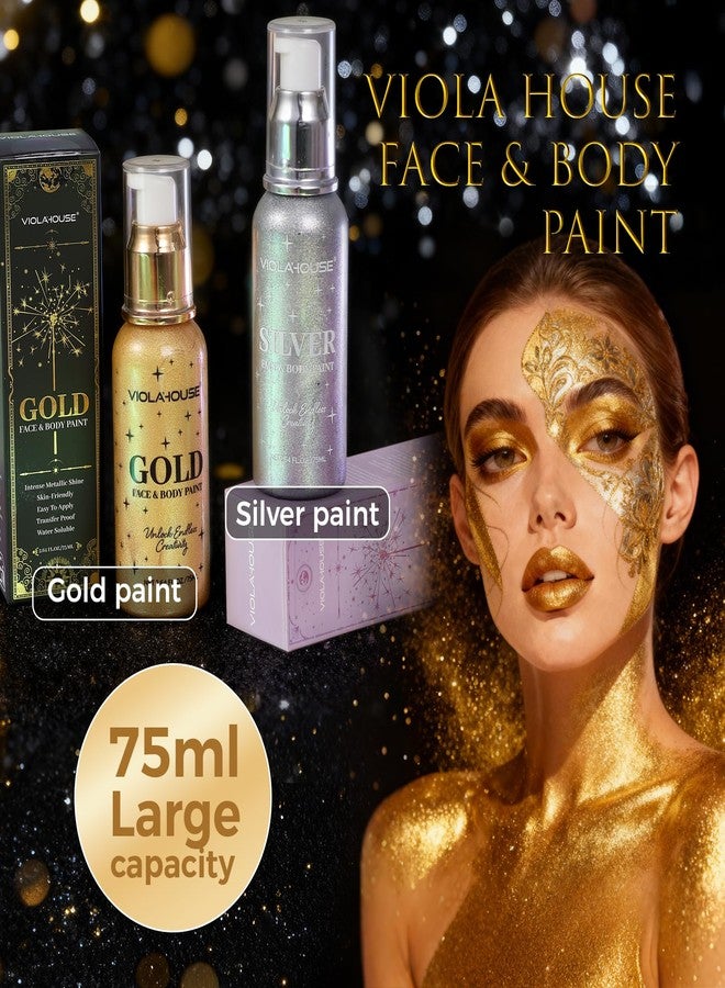 viola house Silver Face Body Paint, Washable, Long-Lasting Highly Pigmented, Water Based Full Body Paint, for Halloween Carnival Stage SFX Special Effects Cosplay Makeup 2.64Fl.Oz/75 Ml (Silver) - Image 2