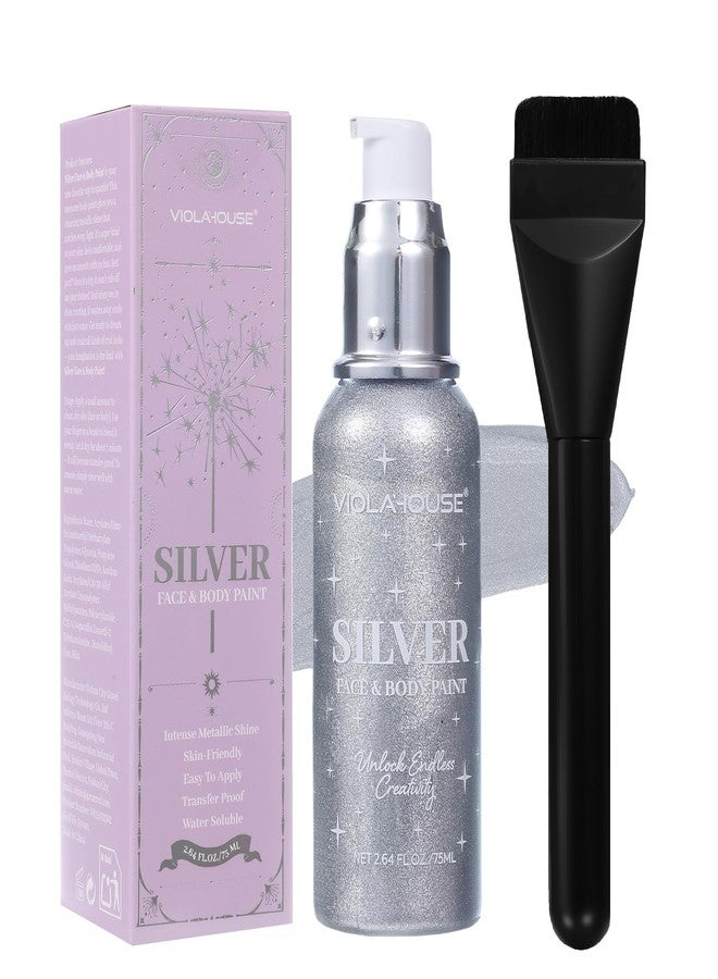 viola house Silver Face Body Paint, Washable, Long-Lasting Highly Pigmented, Water Based Full Body Paint, for Halloween Carnival Stage SFX Special Effects Cosplay Makeup 2.64Fl.Oz/75 Ml (Silver) - Image 1