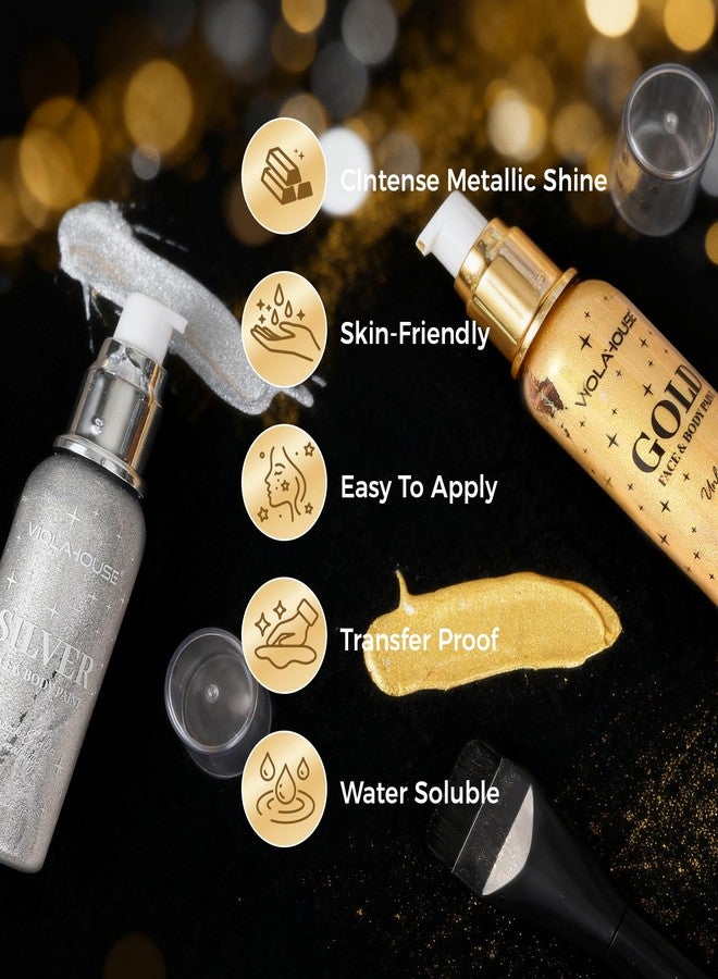 viola house Silver Face Body Paint, Washable, Long-Lasting Highly Pigmented, Water Based Full Body Paint, for Halloween Carnival Stage SFX Special Effects Cosplay Makeup 2.64Fl.Oz/75 Ml (Silver) - Image 3