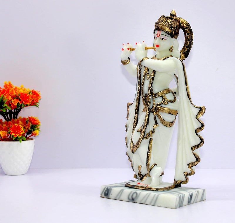 ESPLANADE Krishna Kishan Murti Idol Statue Sculpture Home Decor Resin 1425 Inches White Idol - Image 4