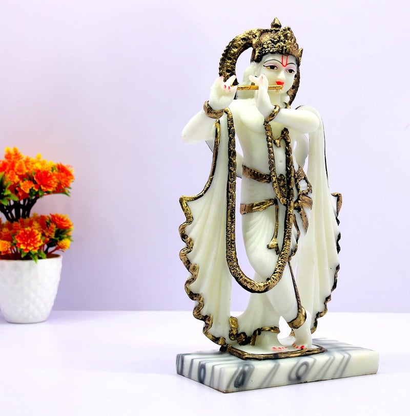 ESPLANADE Krishna Kishan Murti Idol Statue Sculpture Home Decor Resin 1425 Inches White Idol - Image 3