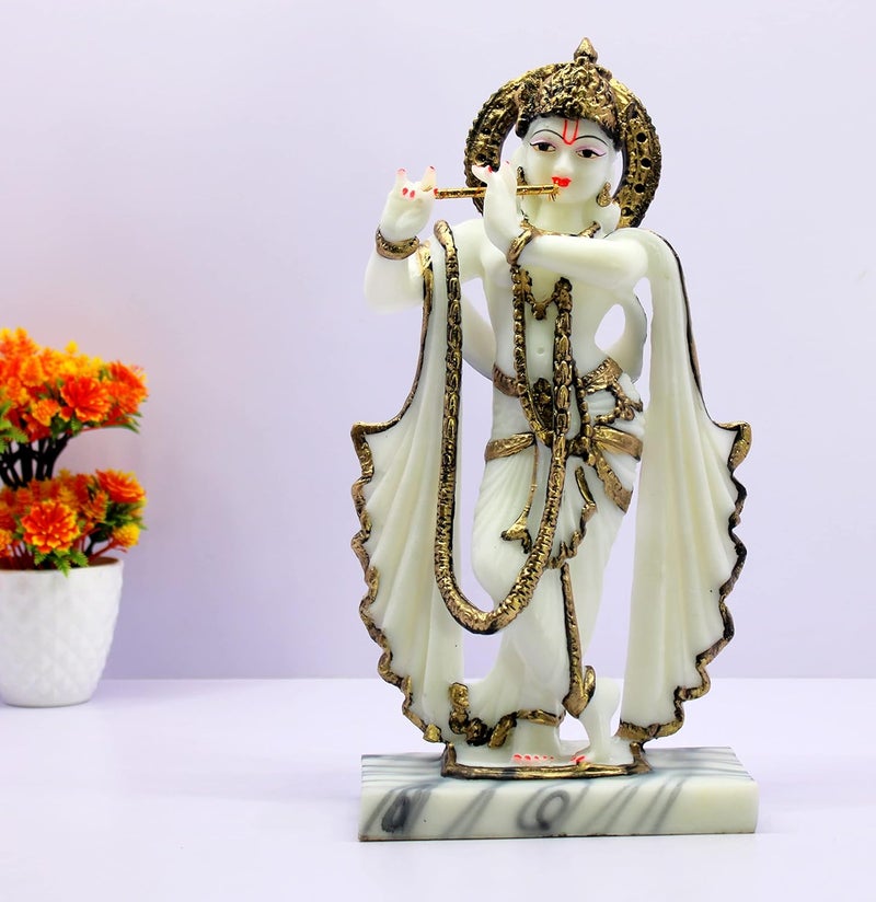ESPLANADE Krishna Kishan Murti Idol Statue Sculpture Home Decor Resin 1425 Inches White Idol - Image 2