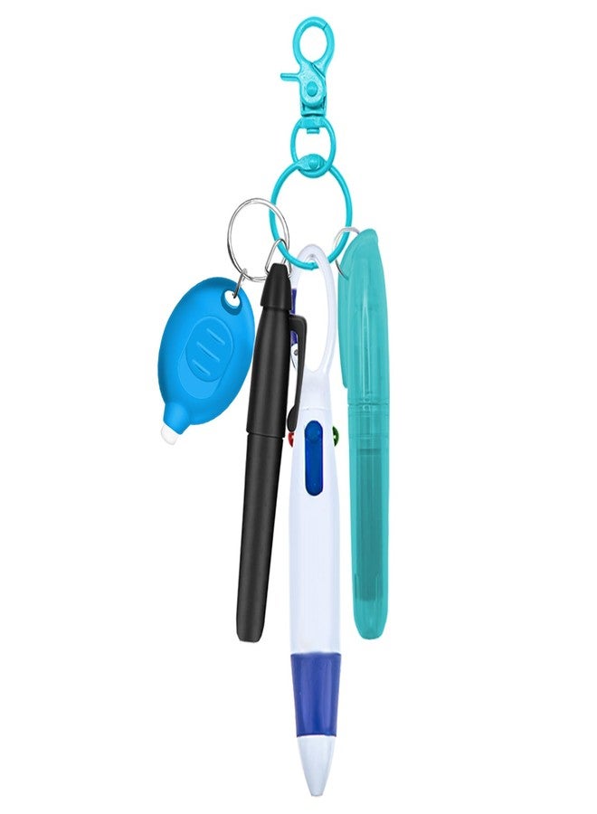 Daemson Nurse Pen Set, Badge Reel Pen Include Highlighter, Permanent Marker, LED Keychain Flashlight, Ballpoint Pen, and Nursing Keychain Clip (Blue) - Image 1