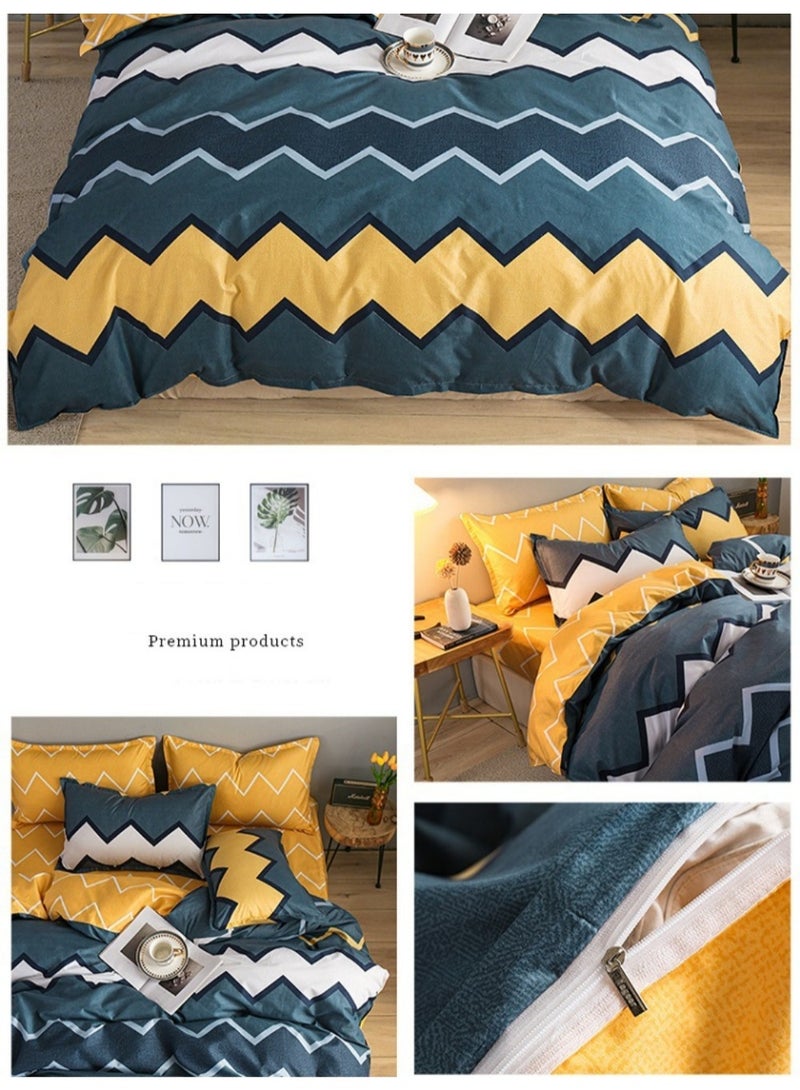طقم سرير بسيط، طقم من 4 قطع بنمط متعرج متعدد الألوان، ملاءة سرير واحدة، غطاء لحاف واحد، 2 كيس وسادة، بدون حشو، مقاس غطاء اللحاف: 150 سم × 200 سم - Image 3