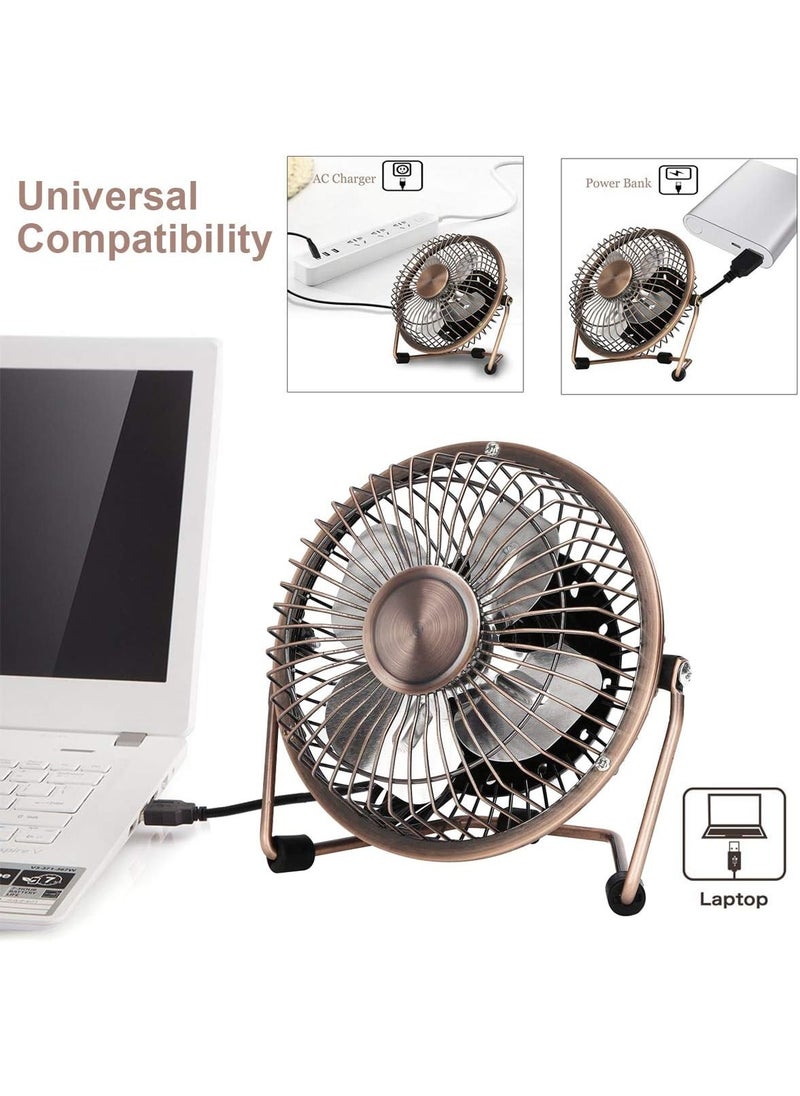 Generic Mini USB Desk Fan 4-Inch – 360° Rotation, Silent Metal Desktop Fan for Home & Office, Laptop/PC Use (Metal Bronze)  - Image 2