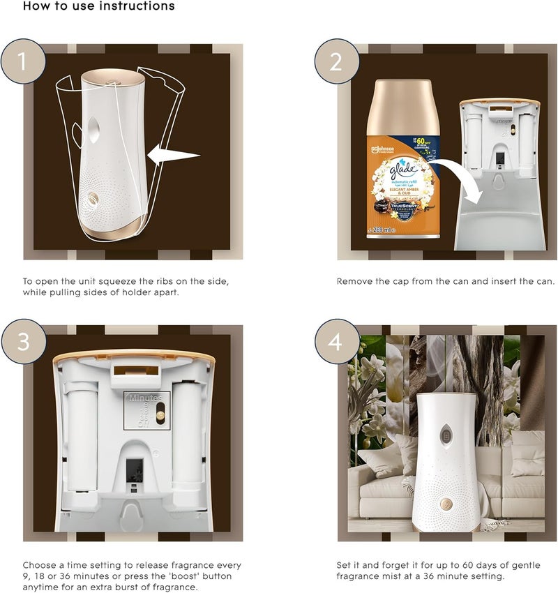 Glade Shop & home all-space compatible Automatic Air Freshener Spray Refill with Elegant Amber & Oud Scent, 269ml Widely used design - Image 4