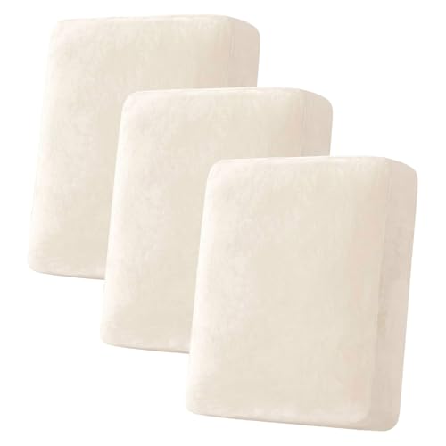 H.VERSAILTEX HVERSAILTEX Velvet Stretch Couch Cushion Cover Plush Cushion Slipcover for Chair Loveseat Sofa Cushion Furniture Protector Seat Cushion Sofa Cover 3 Piece Sofa Cushion Covers Cream - Image 1