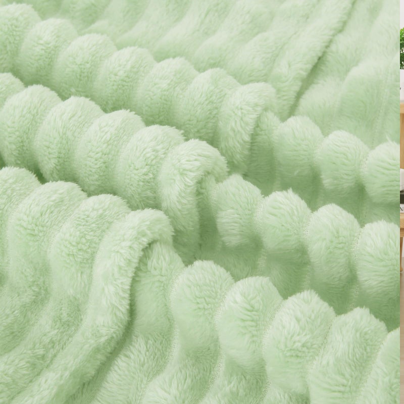 Linecooo Cream Green Fleece Throw Blanket 50â€Ã—60â€ for Couch Sofa Bed,Super Soft Cozy Plush Microfiber Flannel Blanket with Stripes Design Lightweight for Adults,Woman,Girls - Image 5