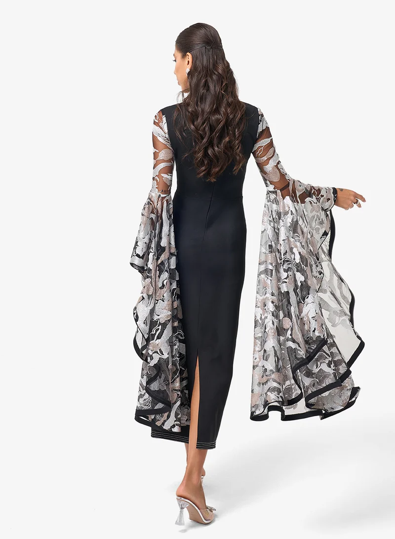 ثريدز باي اجوني فستان ميدي بأكمام واسعة وتفاصيل دانتيل