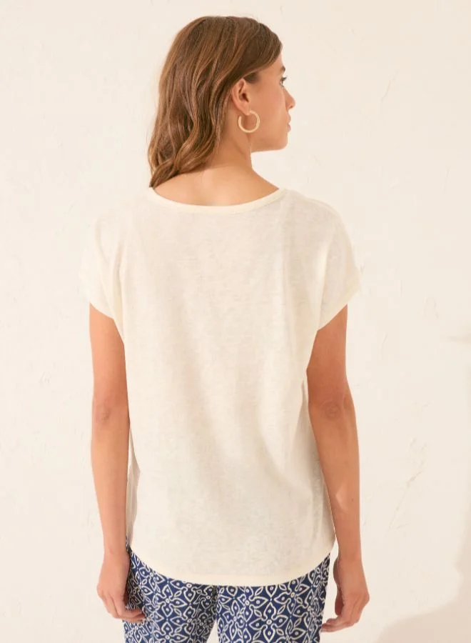 women'secret Ivory Glitter Short Sleeve T-Shirt