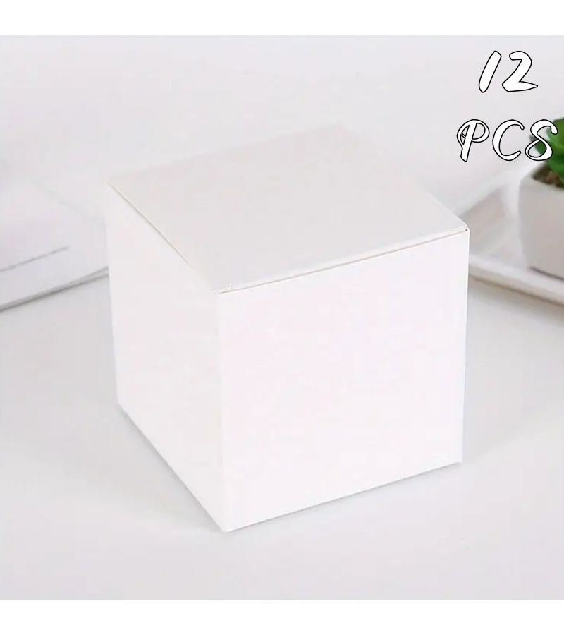 12 صندوق هدايا مربع أبيض 9x9x9 سم لحفلات الزفاف وحفلات التخزين - Image 3