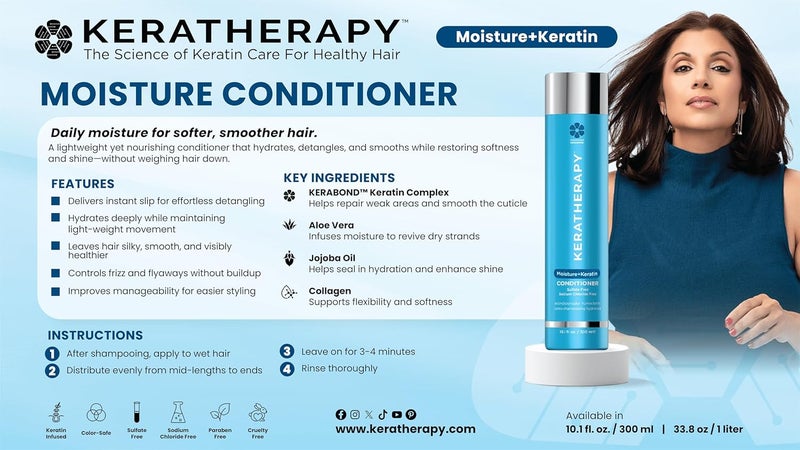 Keratin Infused Moisture Conditioner, 33.8 fl. oz., 1000 ml - Hydrating & Moisturizing Conditioner for Dry Hair with Collagen, Jojoba Oil, & Kerabond Technology - Image 2