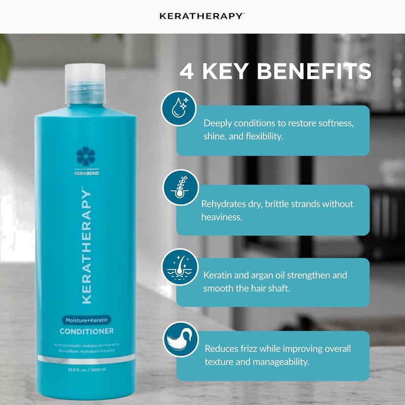 Keratin Infused Moisture Conditioner, 33.8 fl. oz., 1000 ml - Hydrating & Moisturizing Conditioner for Dry Hair with Collagen, Jojoba Oil, & Kerabond Technology - Image 3