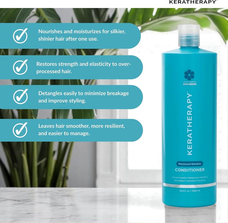 Keratin Infused Moisture Conditioner, 33.8 fl. oz., 1000 ml - Hydrating & Moisturizing Conditioner for Dry Hair with Collagen, Jojoba Oil, & Kerabond Technology - Image 4
