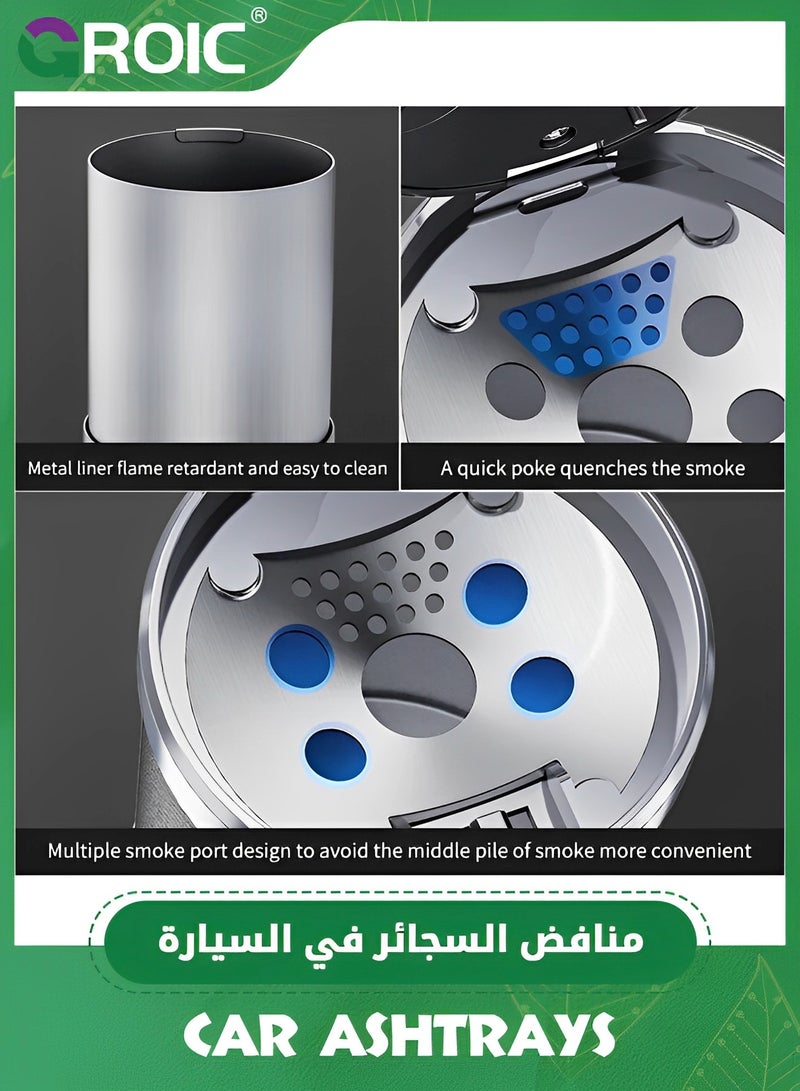 GROIC Car Ashtray with Lid,Portable with Blue Led Light Cylinder Stand Cylinder Cup Holder,Mini Car Trash Can for Most Car Cup Holder,Portable Ashtray for Car,Ash Tray - Image 2