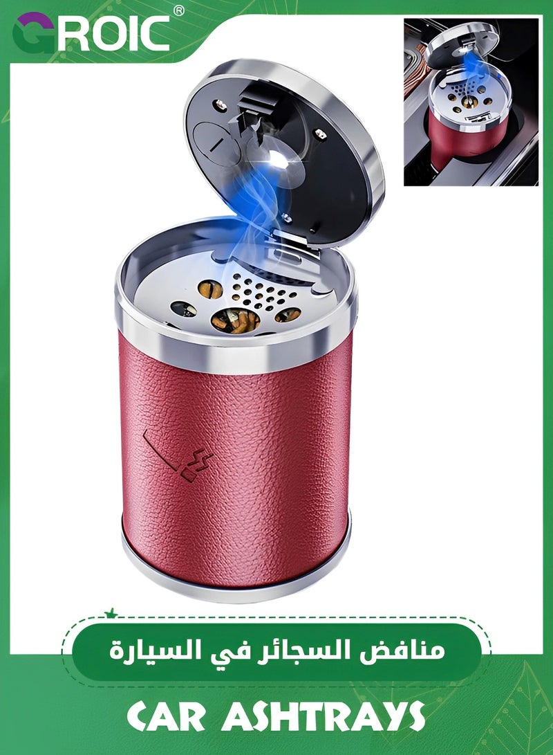 GROIC Car Ashtray with Lid,Portable with Blue Led Light Cylinder Stand Cylinder Cup Holder,Mini Car Trash Can for Most Car Cup Holder,Portable Ashtray for Car,Ash Tray - Image 1