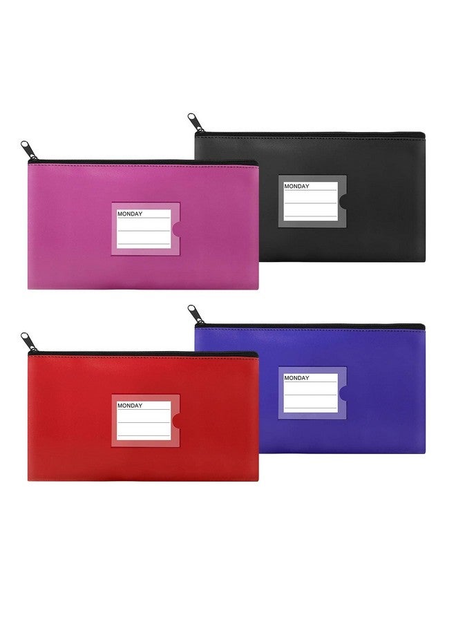 Sinzip 4 Pack Bank Deposit Money Bag Heavy Duty Leatherette Security Zipper Wallet With Clear Window Coin Bag Cash Bag Tool Pouch Assorted Colors (4 Pack) - Image 1
