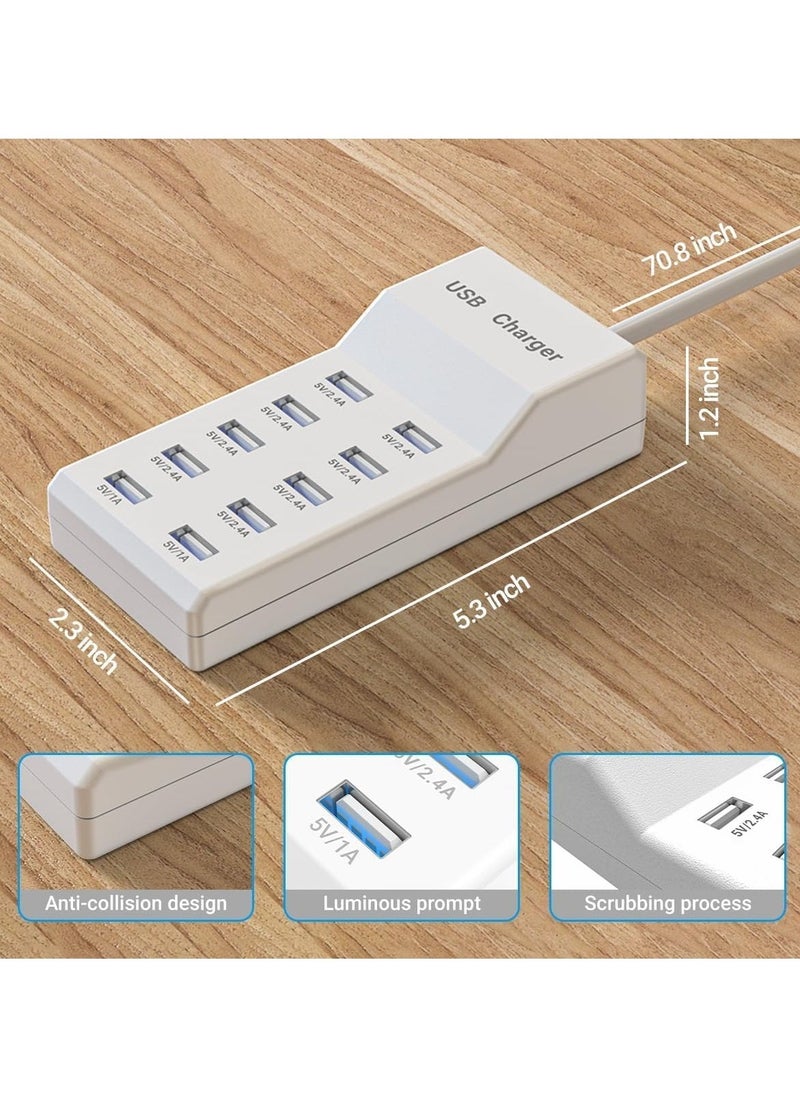 TIGER USB Charging Station - 10 Ports USB Charger Dock with 70.8 Inch Extension Cord, Multi-Device Charging for Phones, Cameras, Bluetooth Headsets (2PC) - Image 5