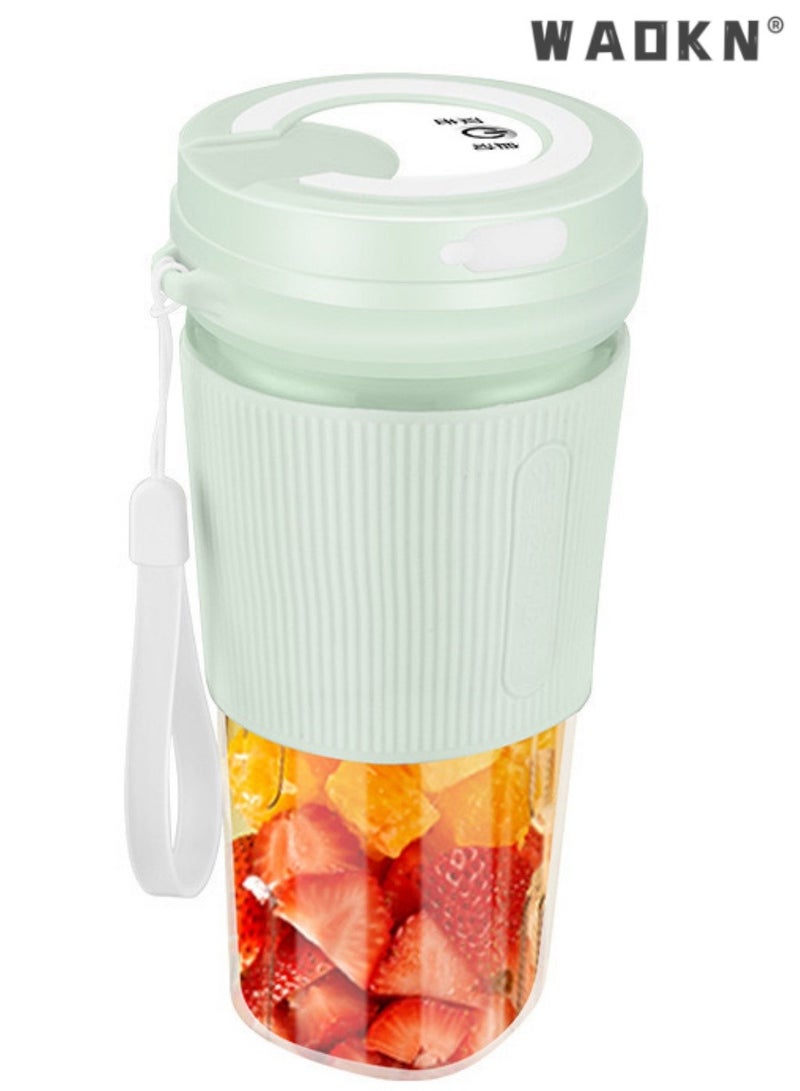 WAOKN Portable Blender Cup and Travel Lid, Personal Blender, Mini Blender Juicer Cup with USB Charging, 380ml Makes Smoothies and Shakes Creamy, Fruit Juicer for Kitchen, Travel, Gym-Green  - Image 1