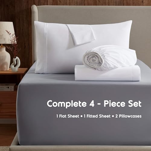 Nestl California King Bed Sheet Set - White - Instantly Soft Microfiber, No Break-in Wash - 4-Piece Deep Pocket Sheets & Pillowcases, Stays Put All Night - Image 2