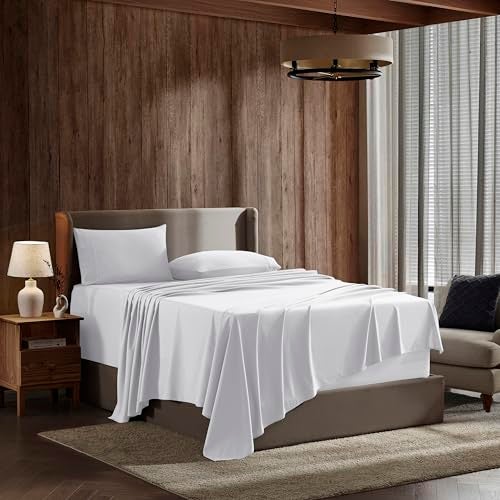 Nestl California King Bed Sheet Set - White - Instantly Soft Microfiber, No Break-in Wash - 4-Piece Deep Pocket Sheets & Pillowcases, Stays Put All Night - Image 1