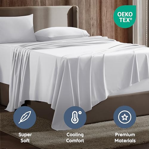 Nestl California King Bed Sheet Set - White - Instantly Soft Microfiber, No Break-in Wash - 4-Piece Deep Pocket Sheets & Pillowcases, Stays Put All Night - Image 5