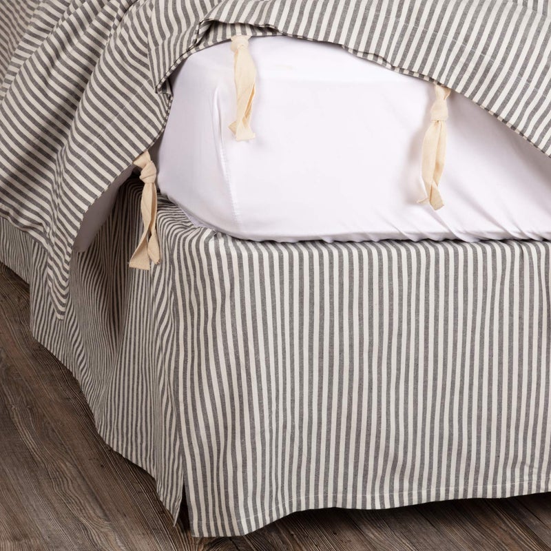 Piper Classics Farmhouse Ticking Gray Stripe King Bed Skirt w 16 Drop Gray and Off White Tailored Dust Ruffle Farmhouse Bedding Decor 80 L x 78 W