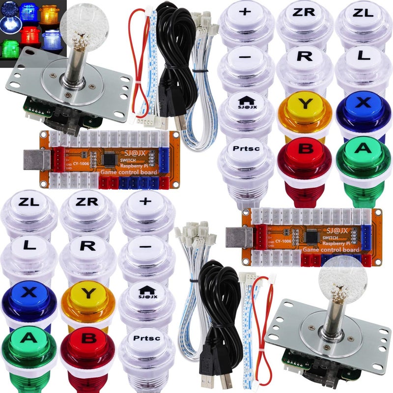 وحدة تحكم LED لألعاب الأركيد مع مصباح USB مشفر لوحة ألعاب لاعبان أزرار ضوئية بمفاتيح Cherry MX ميكروسويتش عصا تحكم LED 8 اتجاهات لـ Nintendo Switch PC PS3 Retropie Raspberry Pi MAME - Image 1