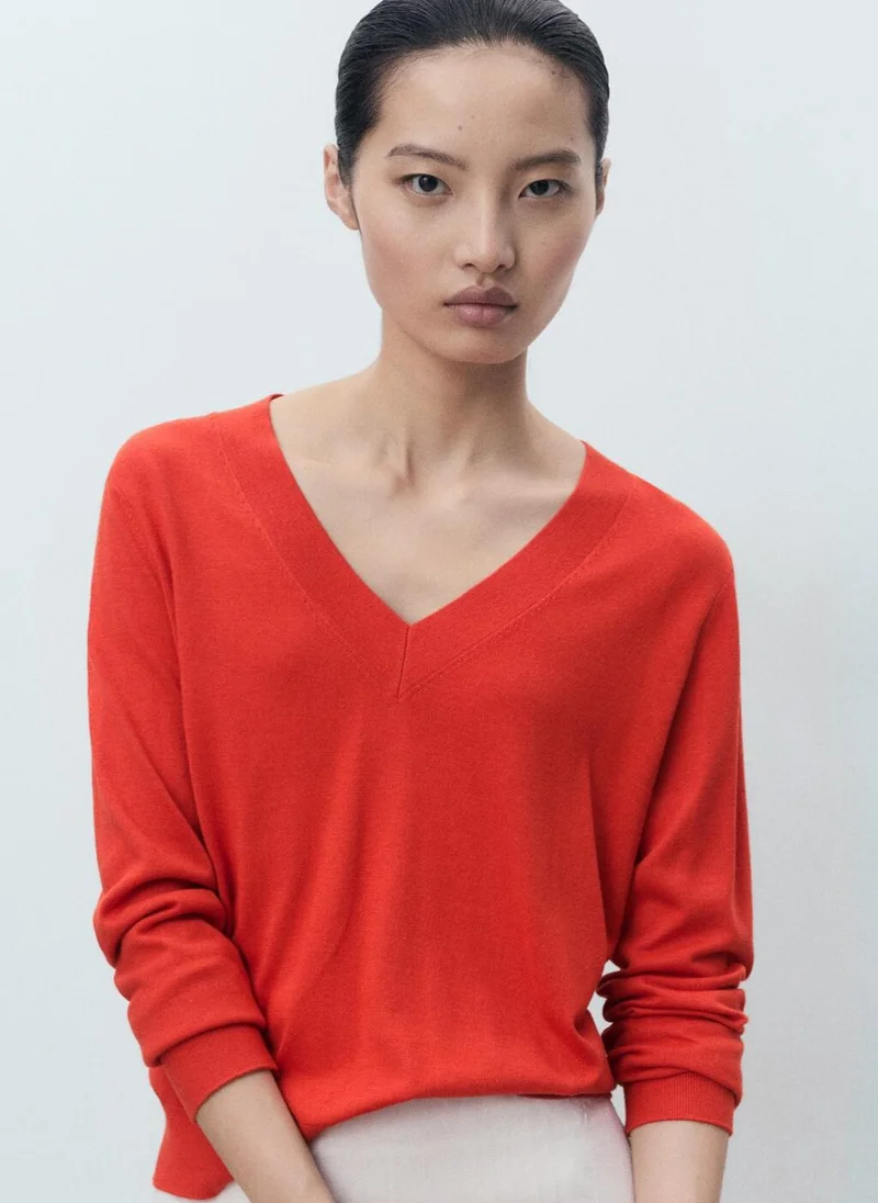 MANGO Fine-knit V-neck sweater