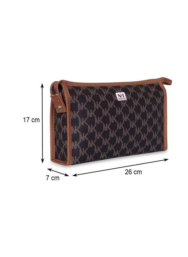 NFI essentials Makeup Pouch For Women Travel Cosmetic Bags Toiletry Bags Travel Kits Organiser Size: 26X17X7Cm (Brown)  - Image 5
