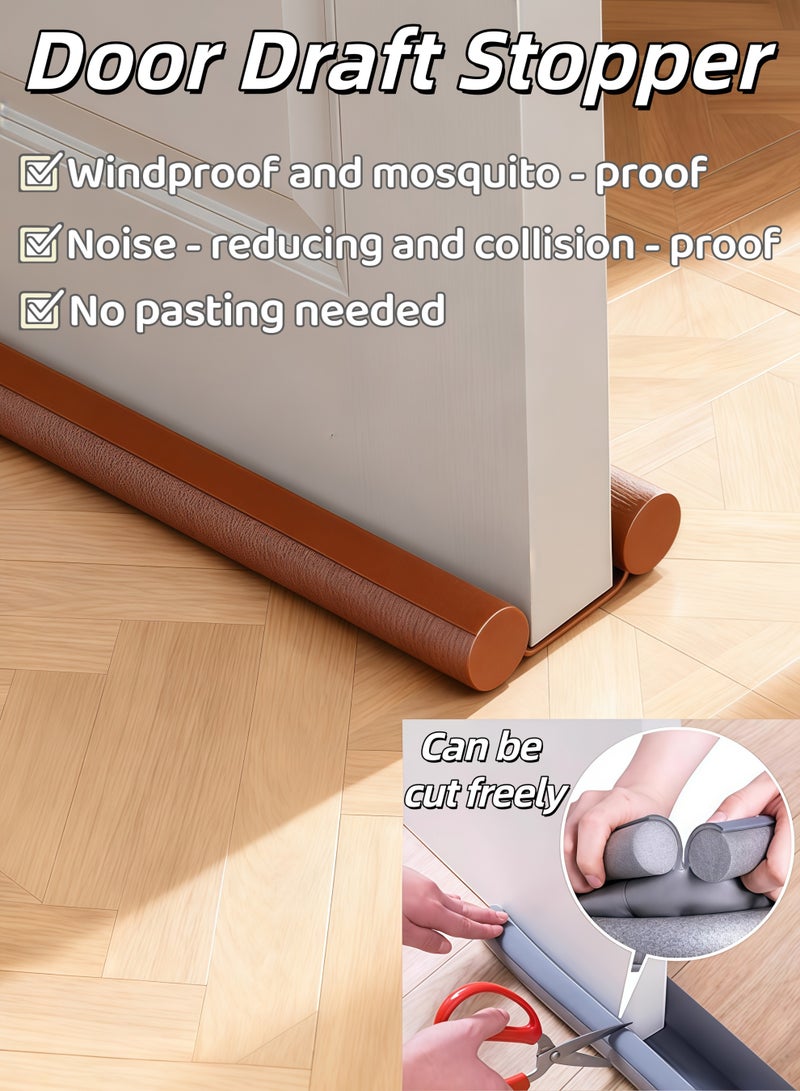 XiuWoo Door Draft Stopper, Under Door Seal, Door Sweep for Exterior & Interior Doors, Door Bottom Draft Blocker Dust and Noise Insulation Twin Door Draft Stopper Adjustable Door Foam Seal Strip Breeze Blocker, Noise Sound Light Smell Blocker for Doors, for Keeping Out Cold Door Seal for Bedroom Kitchen Window Office(Brown) - Image 1
