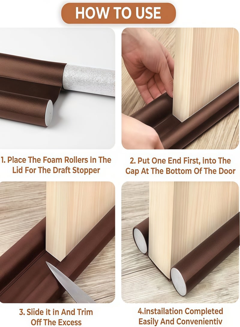 XiuWoo Door Draft Stopper, Under Door Seal, Door Sweep for Exterior & Interior Doors, Door Bottom Draft Blocker Dust and Noise Insulation Twin Door Draft Stopper Adjustable Door Foam Seal Strip Breeze Blocker, Noise Sound Light Smell Blocker for Doors, for Keeping Out Cold Door Seal for Bedroom Kitchen Window Office(Brown) - Image 3