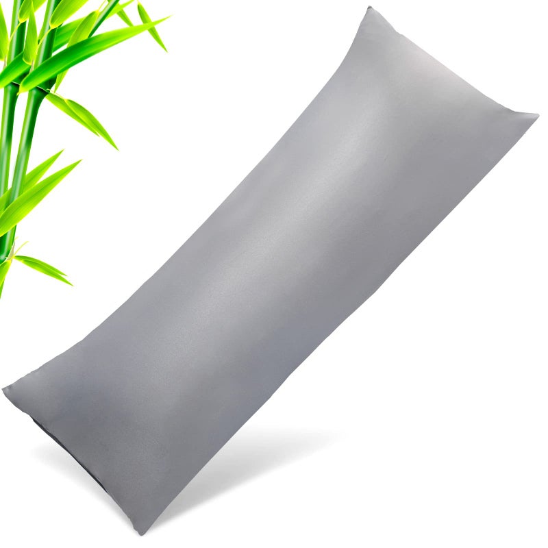 TELUS Body Cooling Pillow Cases Cover, Bamboo Rayon Dark Grey Body Pillowcases with Zipper Closure, Cool and Breathable Pillow Case for Hot Sleepers and Night Sweats, 20x54 inches - Image 1