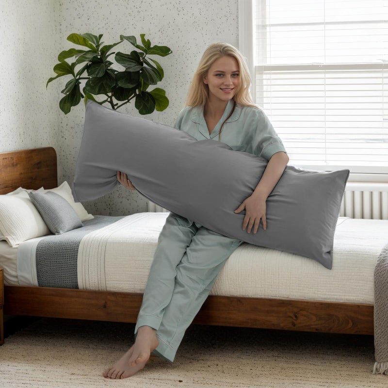 TELUS Body Cooling Pillow Cases Cover, Bamboo Rayon Dark Grey Body Pillowcases with Zipper Closure, Cool and Breathable Pillow Case for Hot Sleepers and Night Sweats, 20x54 inches - Image 2