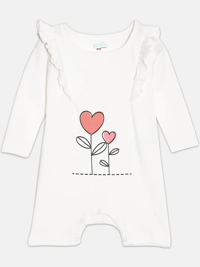 Broon Broon Infant Girls White and Pink Printed Organic Cotton Rompers Pack of 2