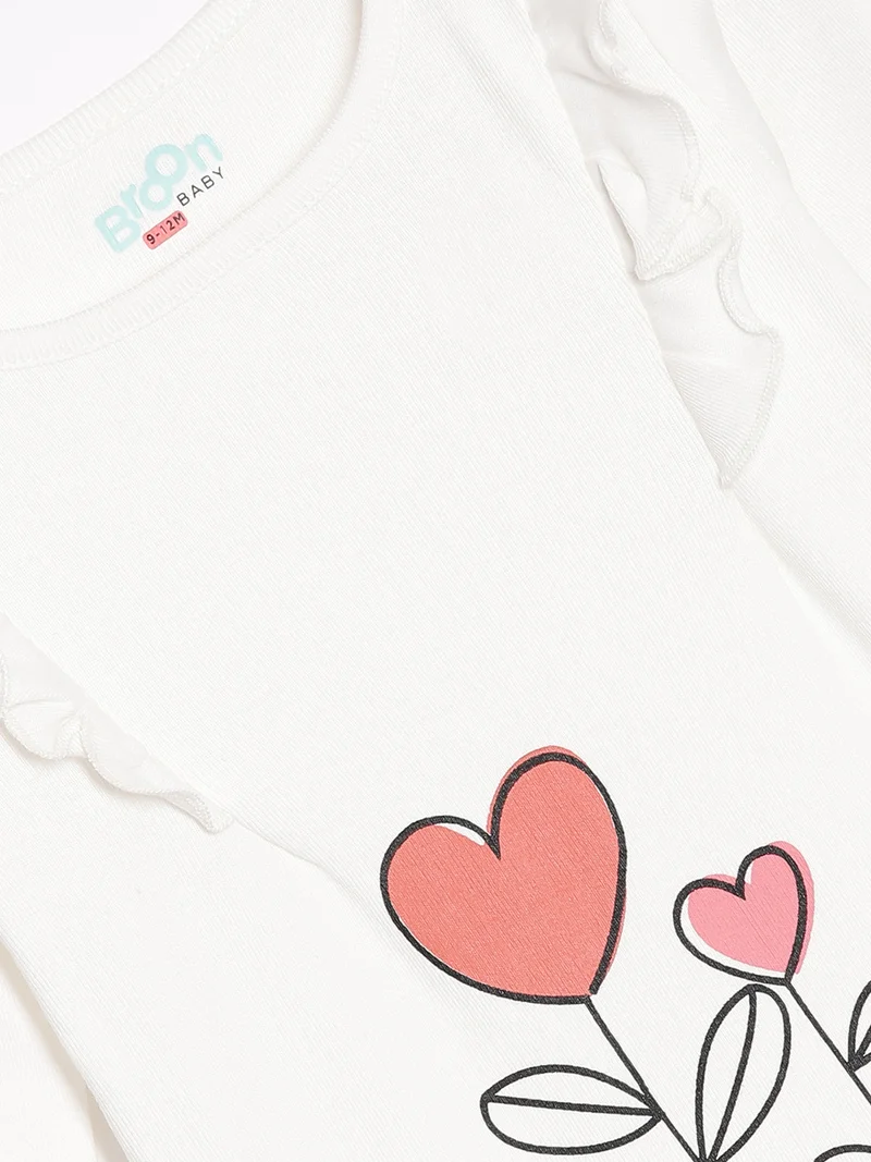 Broon Broon Infant Girls White and Pink Printed Organic Cotton Rompers Pack of 2