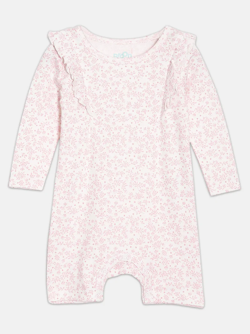 Broon Broon Infant Girls White and Pink Printed Organic Cotton Rompers Pack of 2