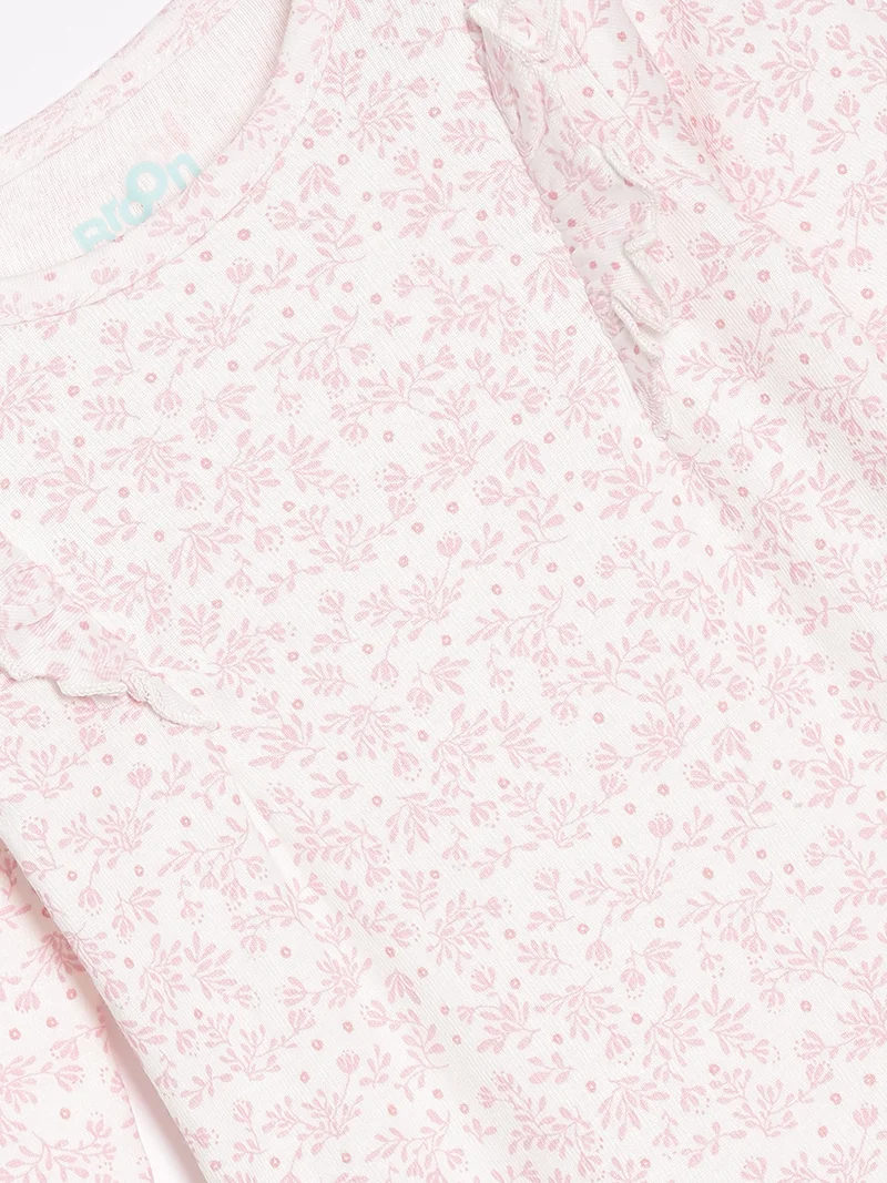 Broon Broon Infant Girls White and Pink Printed Organic Cotton Rompers Pack of 2
