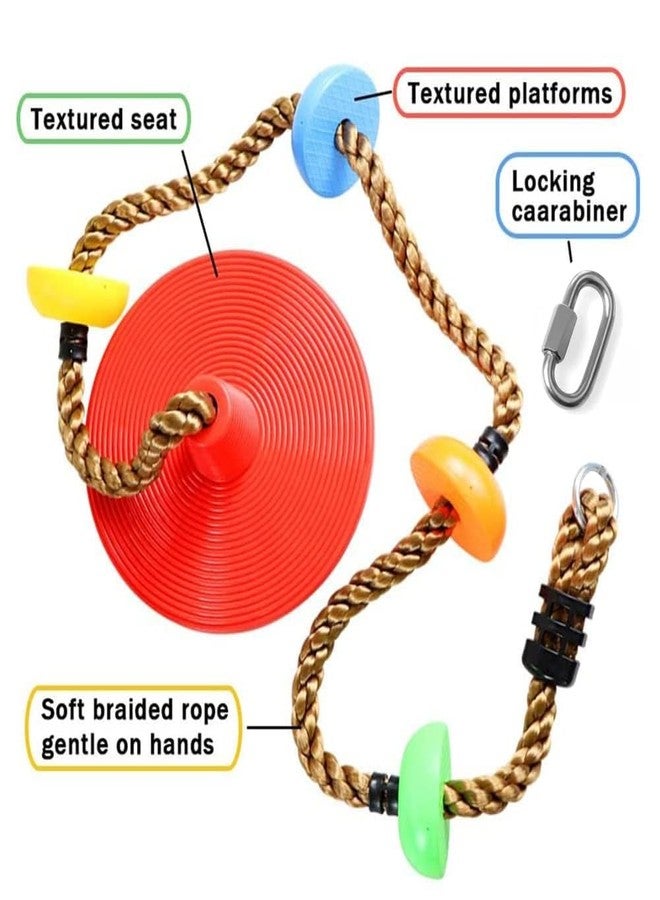 CHARMING TREASURES Platforms Disc Tree Swing Seat and Climbing Knot Rope with Carabiner Hook for Kids Outdoor Playground Set (Multicolor with Disc) - Image 2