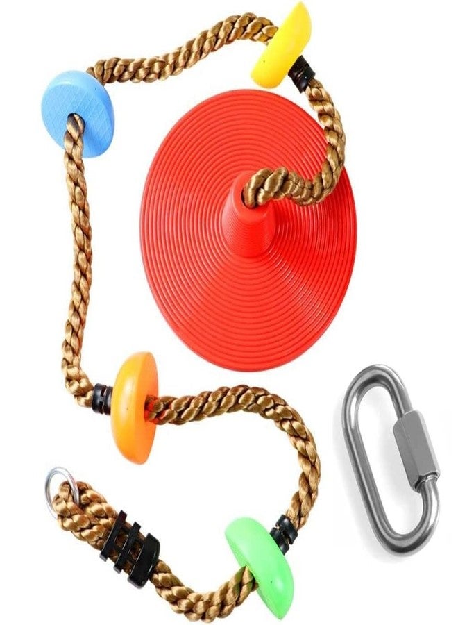 CHARMING TREASURES Platforms Disc Tree Swing Seat and Climbing Knot Rope with Carabiner Hook for Kids Outdoor Playground Set (Multicolor with Disc) - Image 1