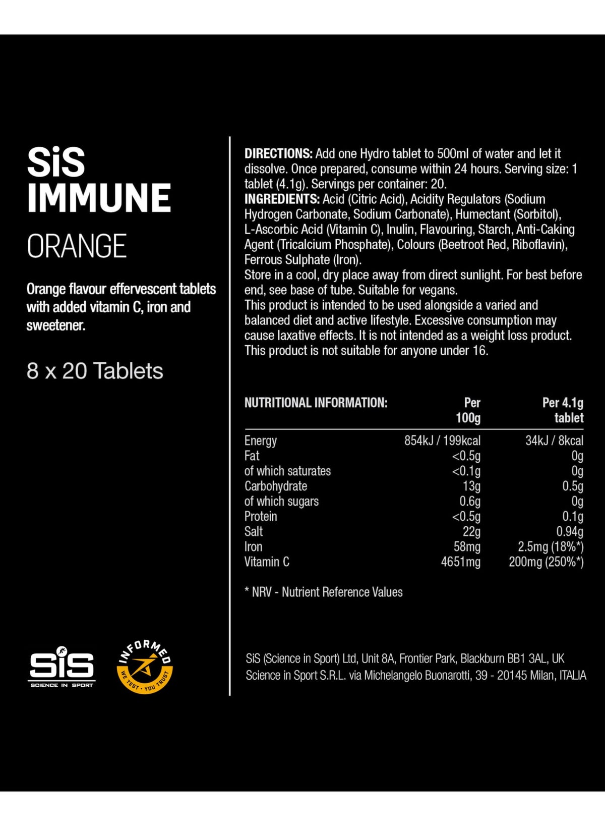 SIS Hydro Electrolyte Tablets Sugar Free Hydration Tablets 160 Servings 8Pcs - Lemon