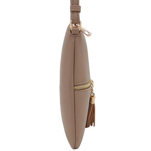 DELUXITY Lightweight Medium Crossbody Bag with Tassel (Taupe) - Image 3