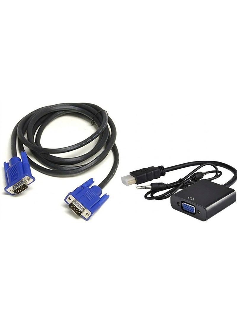 HDMI to VGA Adapter Bundle with 1.5m VGA Display Cable - Black/Blue - Image 1