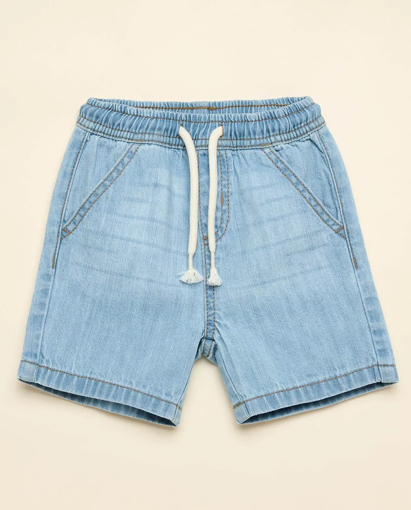 أر أند بي Washed Denim Shorts with Drawstring Waist